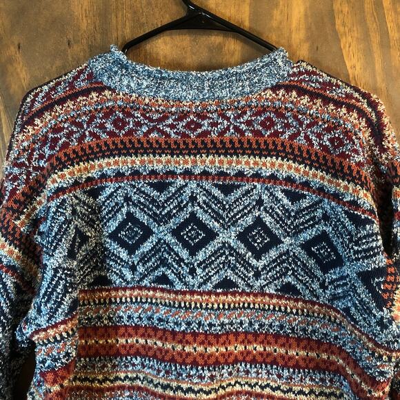 Vintage Le Moda Womens Sweater Multi Aztec Crew Neck Wool Blend Knit Stretch M - Picture 10 of 12
